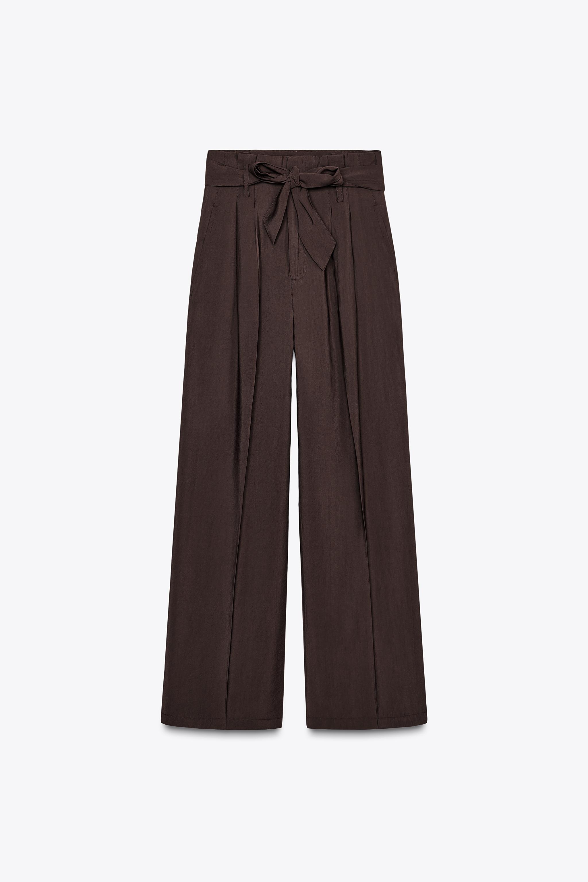 WIDE LEG BELTED PANTS - Brown | ZARA Canada