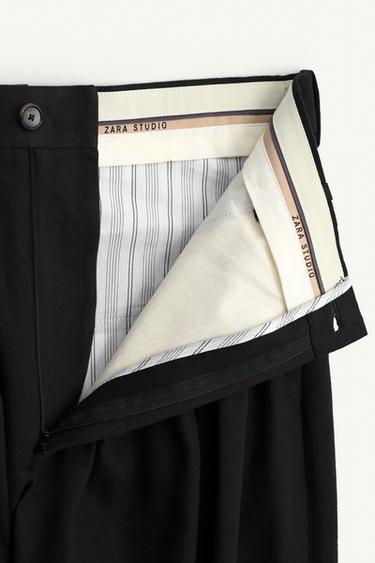 LINEN/LYOCELL PLEATED SUIT TROUSERS - Black by Zara - Image 8