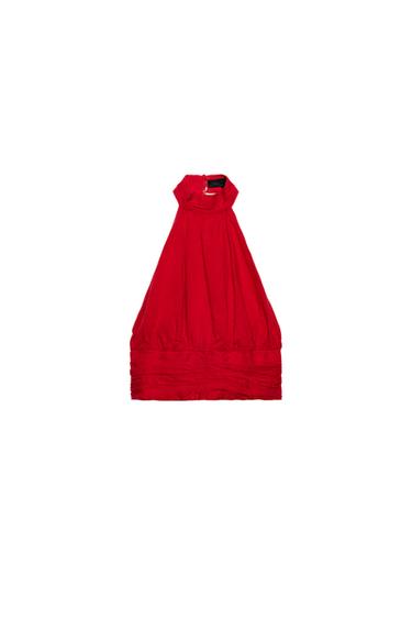 HALTER TOP WITH LINEN AND BOW BACK - Red by Zara