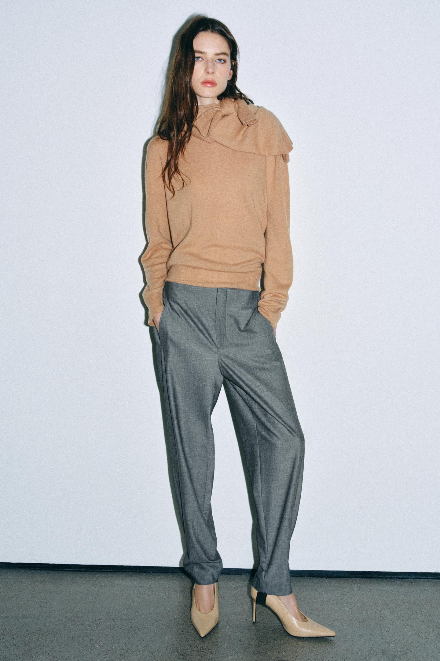 Женские брюки Zara ZW Collection Wool Stirrup, цвет: Серый меланжевый — фото 7