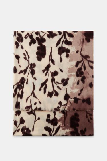 Zara FLORAL PRINT SCARF - Ecru
