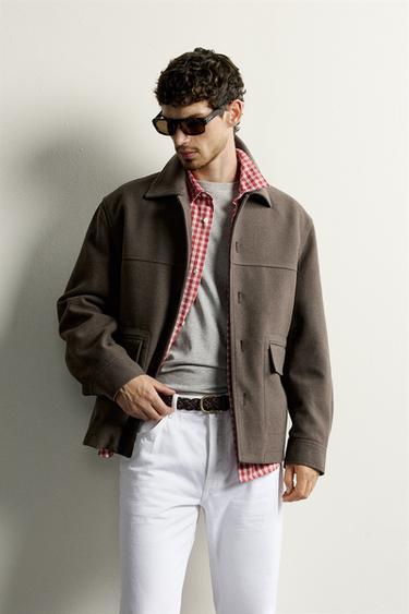 REGULAR FIT WOOL EFFECT PARKA — Brown 1