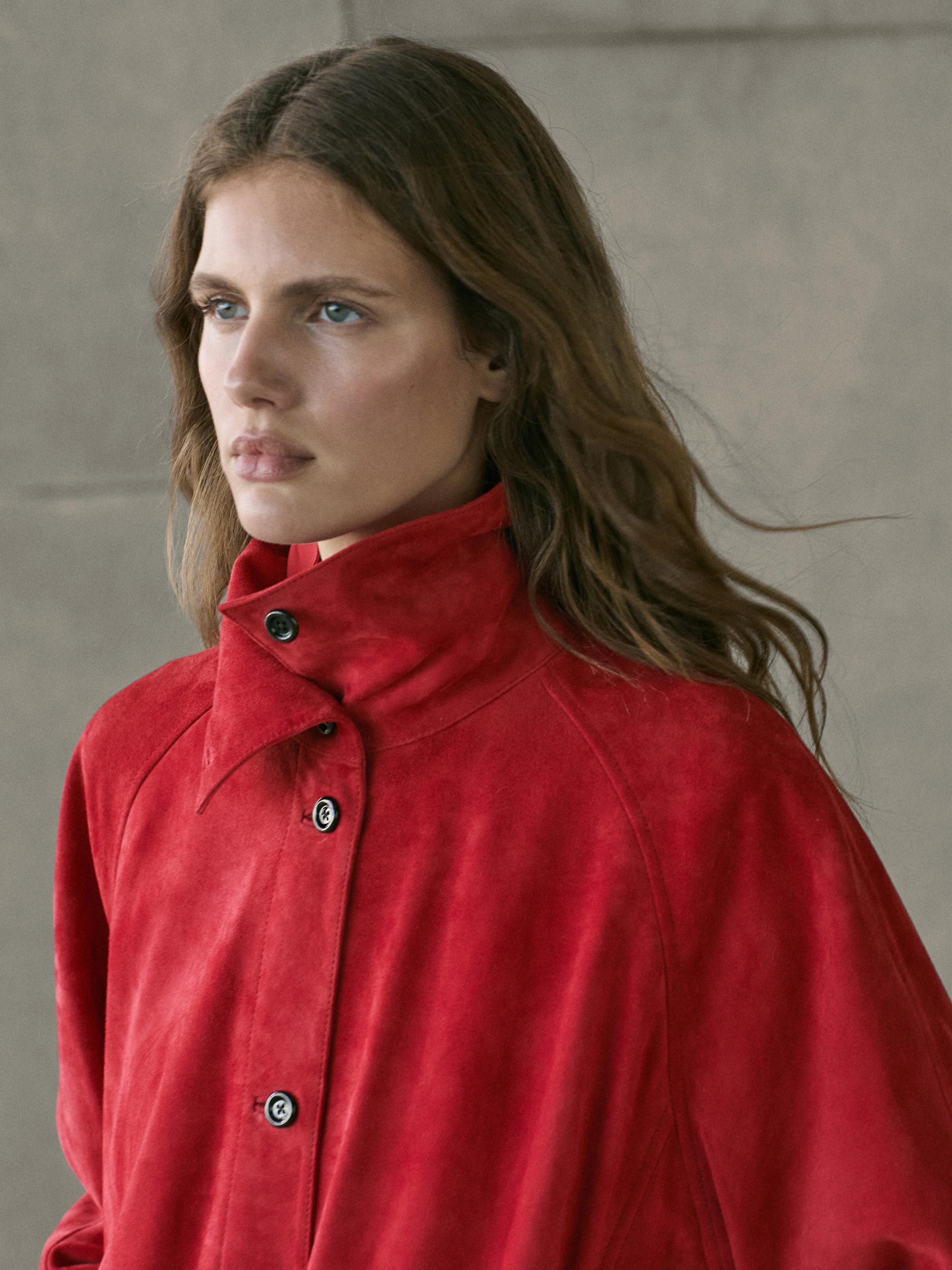 Blouson bomber en cuir et daim
