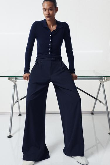 PANTALÓN PLIEGUES WIDE LEG ZW COLLECTION - Marino de Zara