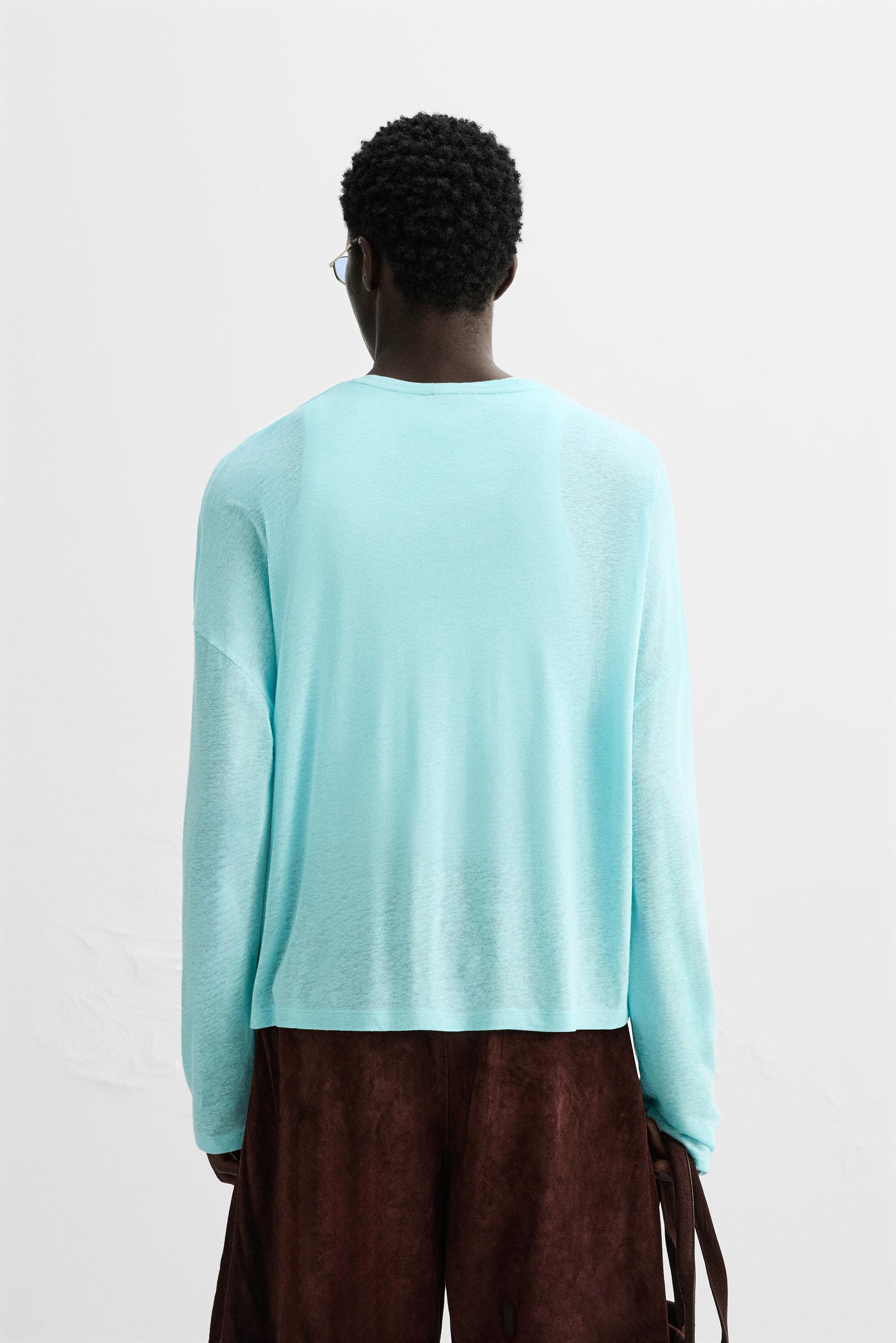 ★ドイツ発*ZARA*新作*ビスコースリネン長袖Tシャツ/TURQUOISE★ 05584300402-e2.jpg?ts=