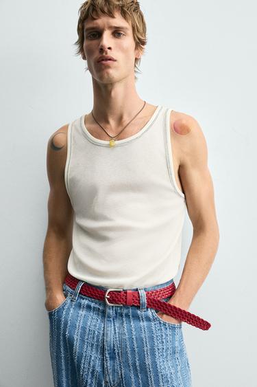 BRAIDED LEATHER BELT - Red by Zara - Image 1