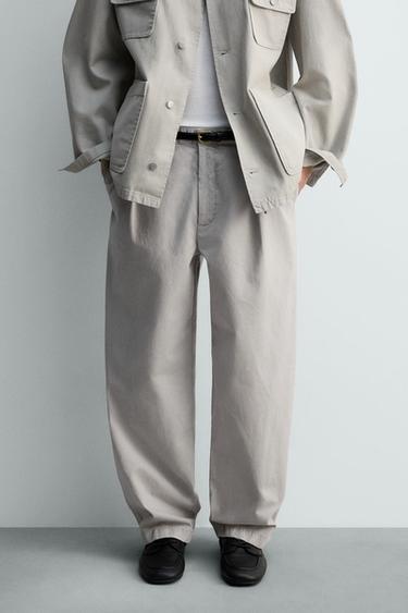 RELAXED FIT PLEATED TROUSERS - Pearl grey by Zara