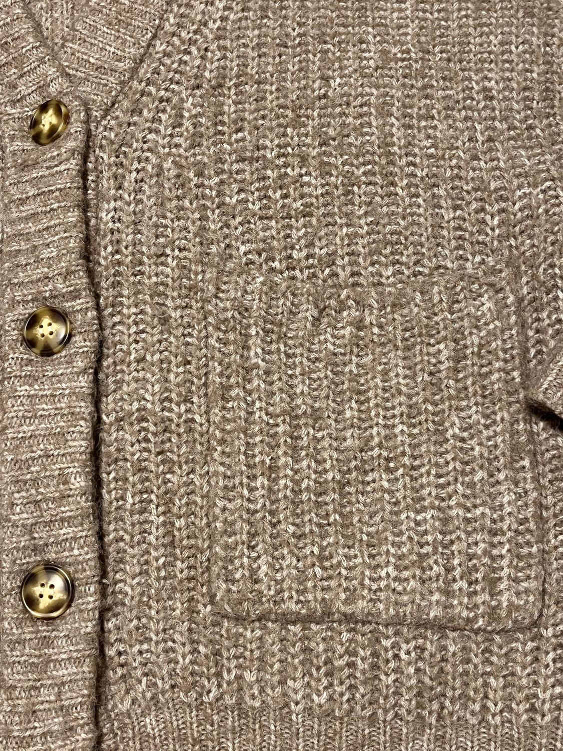 ZARA CHUNKY KNIT LONG CARDIGAN BROWN V NECK SIZE SMALL POCKETS BUTTONS FALL COZY - Image 3