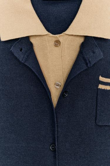 GILET POLO EN MAILLE DOUBLE COUCHE CONTRASTE - Bleu marine de Zara - Image 4
