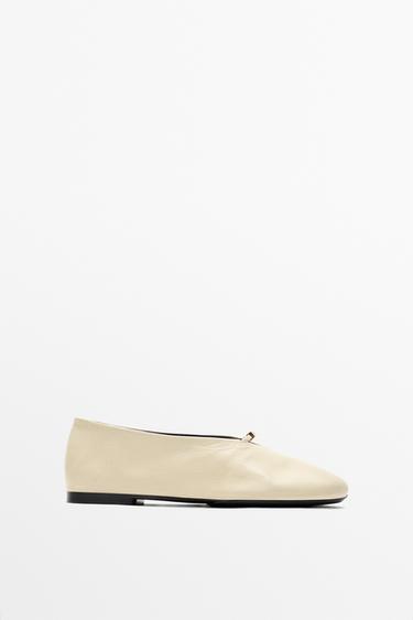 Zara Soft leather ballet flat - Off White - Image 0