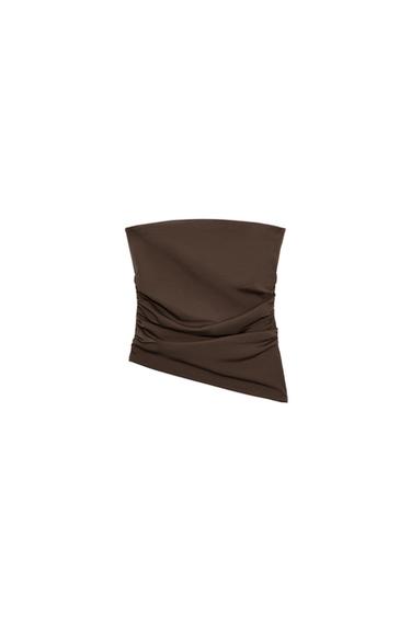 TOP BANDEAU DRAPEADO TEXTURA - Khaki de Zara