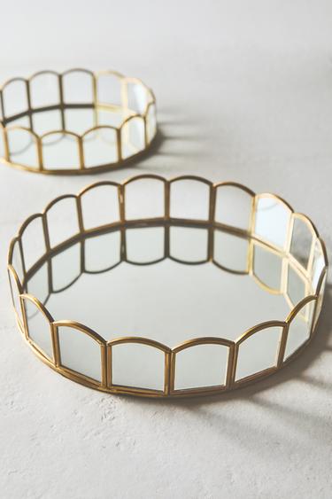 PLATEAU ROND MÉTAL ET MIROIR - Or de Zara