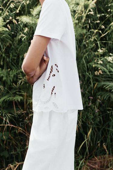 T-SHIRT BRODÉ - Blanc de Zara - Image 3