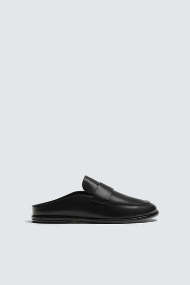 Zara LEATHER MULE LOAFERS - Black