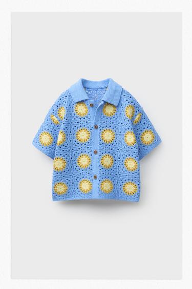 CAMISA PUNTO CROCHET SOLES - Azul claro de Zara