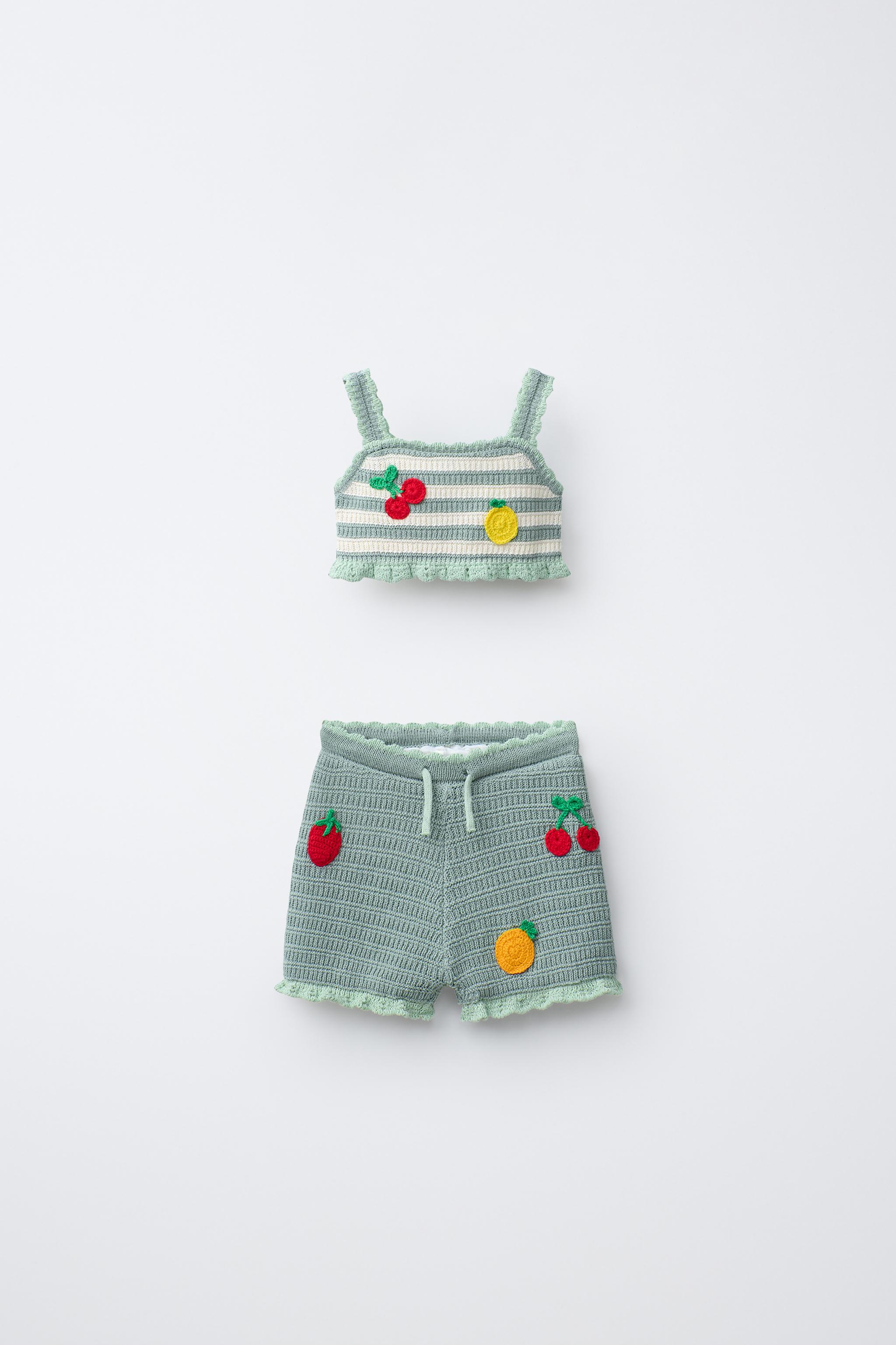 1-6 YEARS/ FRUIT CROCHET KNIT TOP AND SHORTS SET