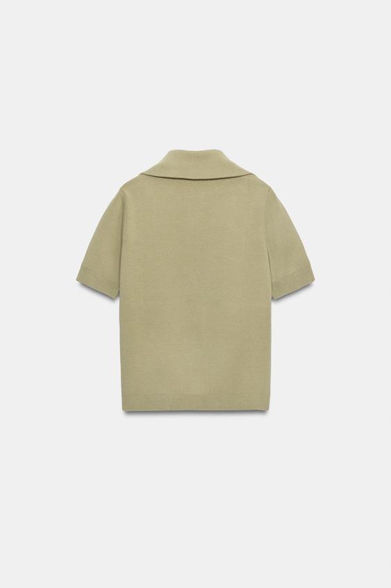 POLO EN MAILLE À MANCHES COURTES ET ZIP - Beige clair de Zara - Image 4