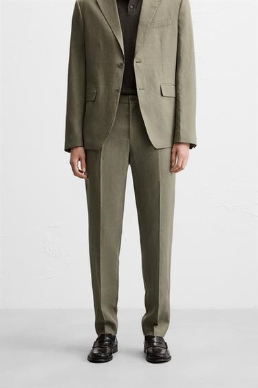 PANTALON DE COSTUME 100 % LIN - Vert clair de Zara