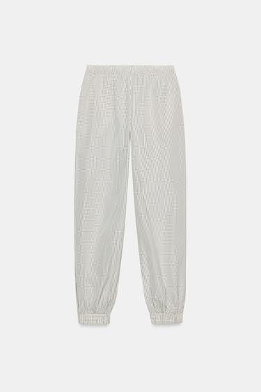 PANTALON BOUFFANT NYLON À CARREAUX - Blanc / Noir de Zara - Image 6