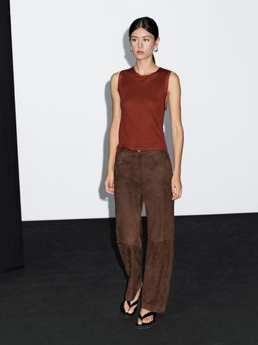 Zara Sleeveless T-shirt with double piping - Russet - Image 0