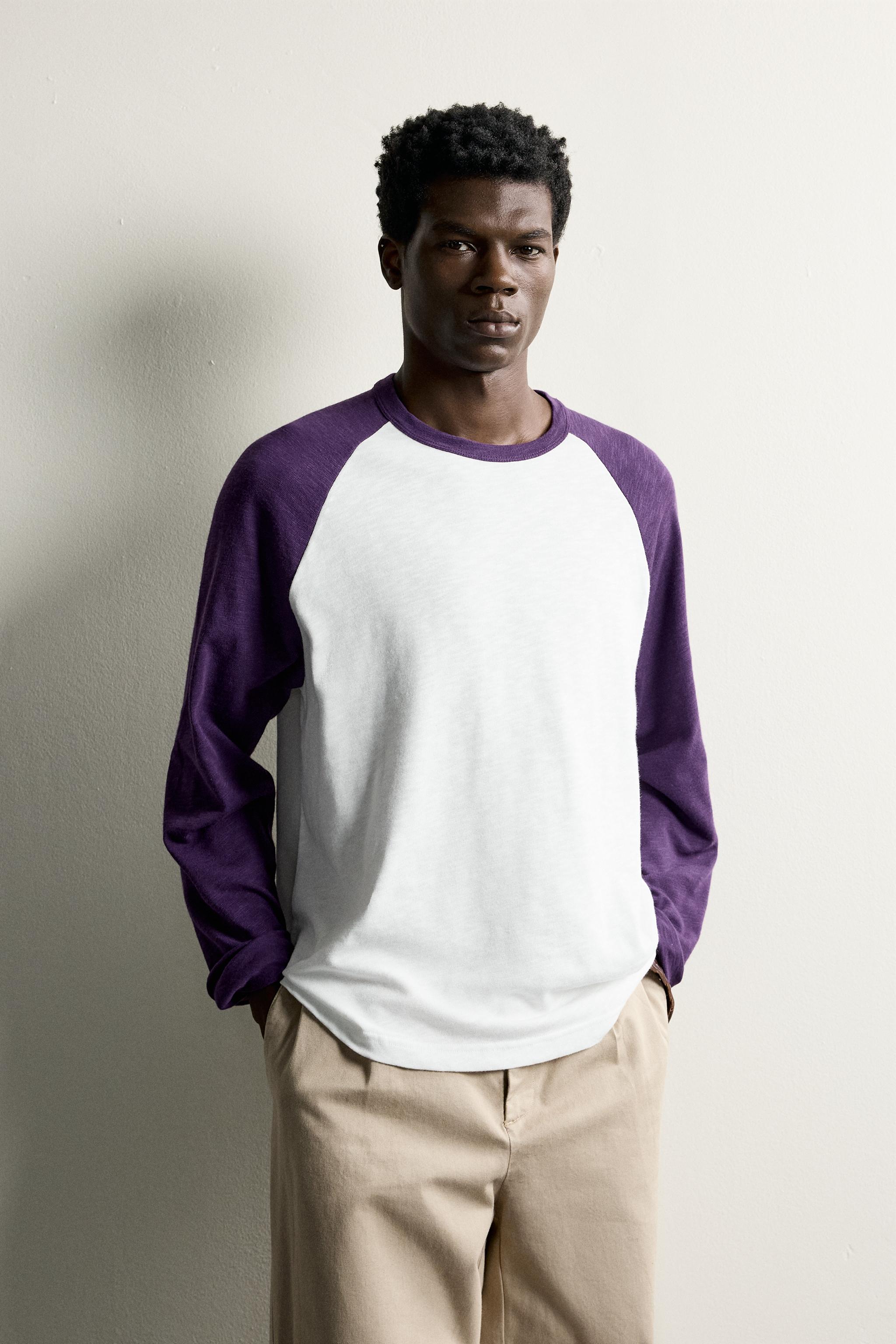 COLOR BLOCK REGULAR FIT T-SHIRT — Violet