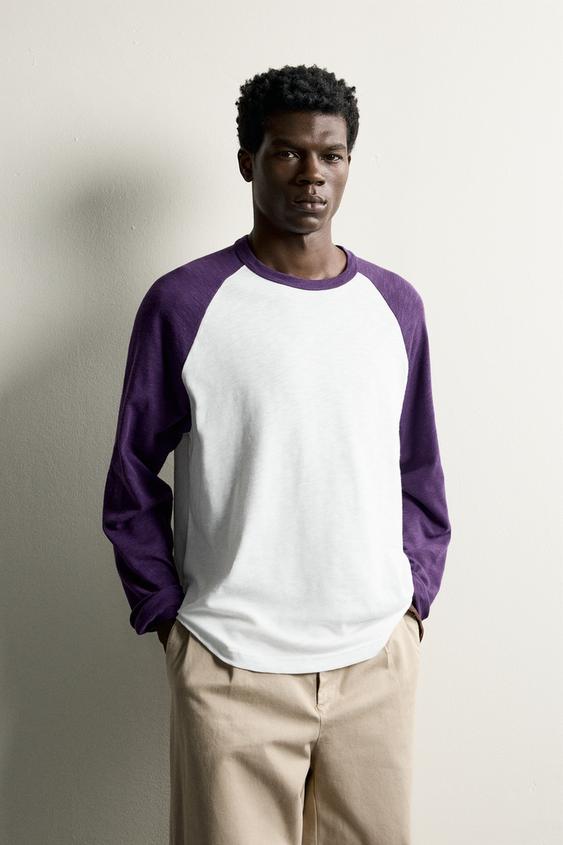 T-SHIRT REGULAR FIT COLOR BLOCK - Violet de Zara - Image 1