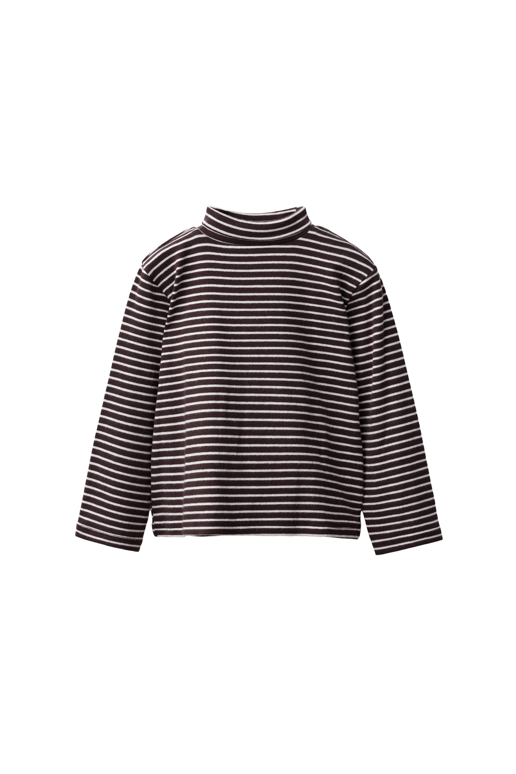 STRIPED TURTLENECK T-SHIRT - Chocolate brown | ZARA United States
