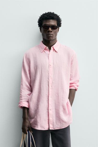 قميص مقاس عادي 100% كتان - وردي by Zara
