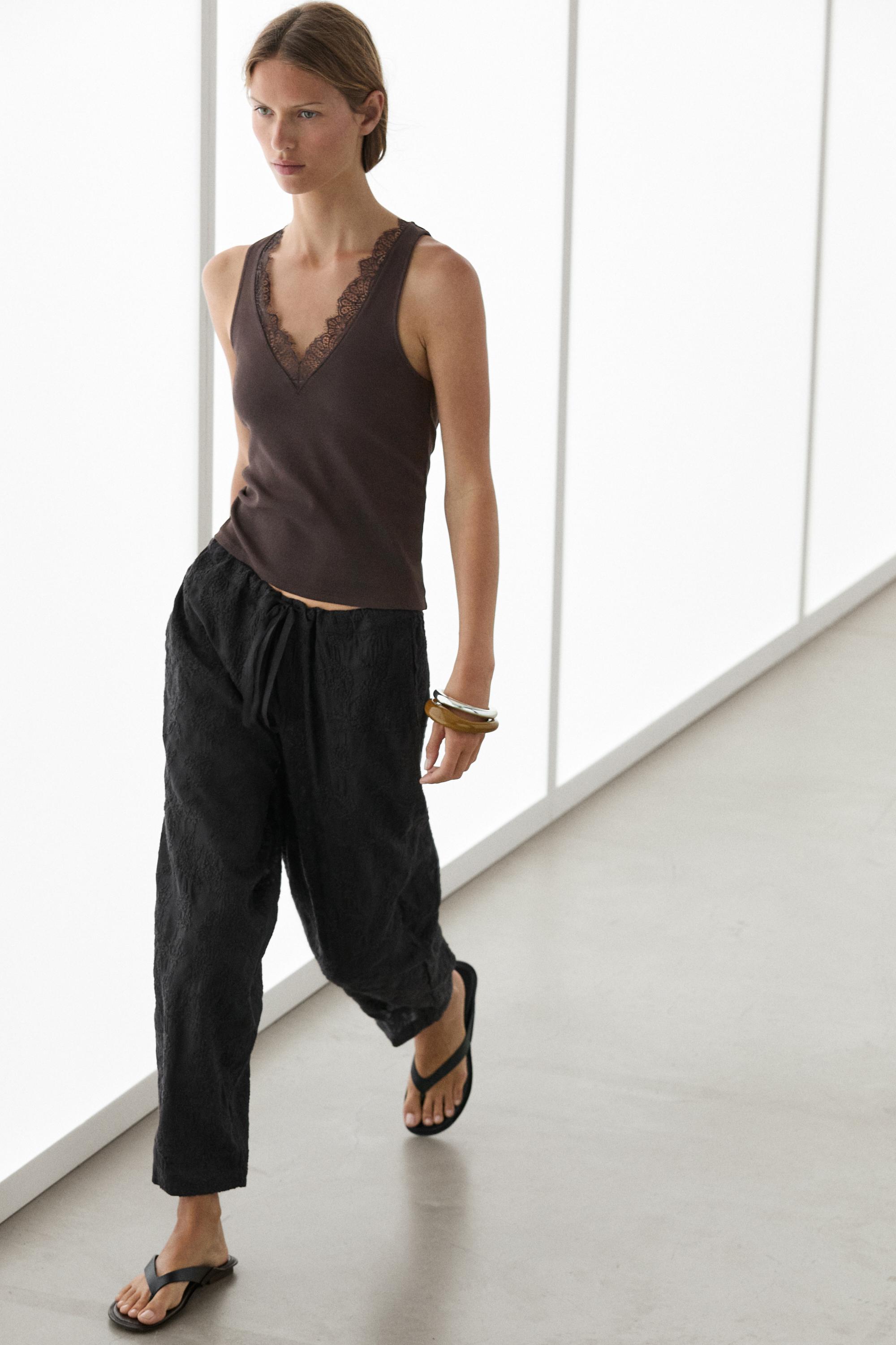 V-neck top with lace detail