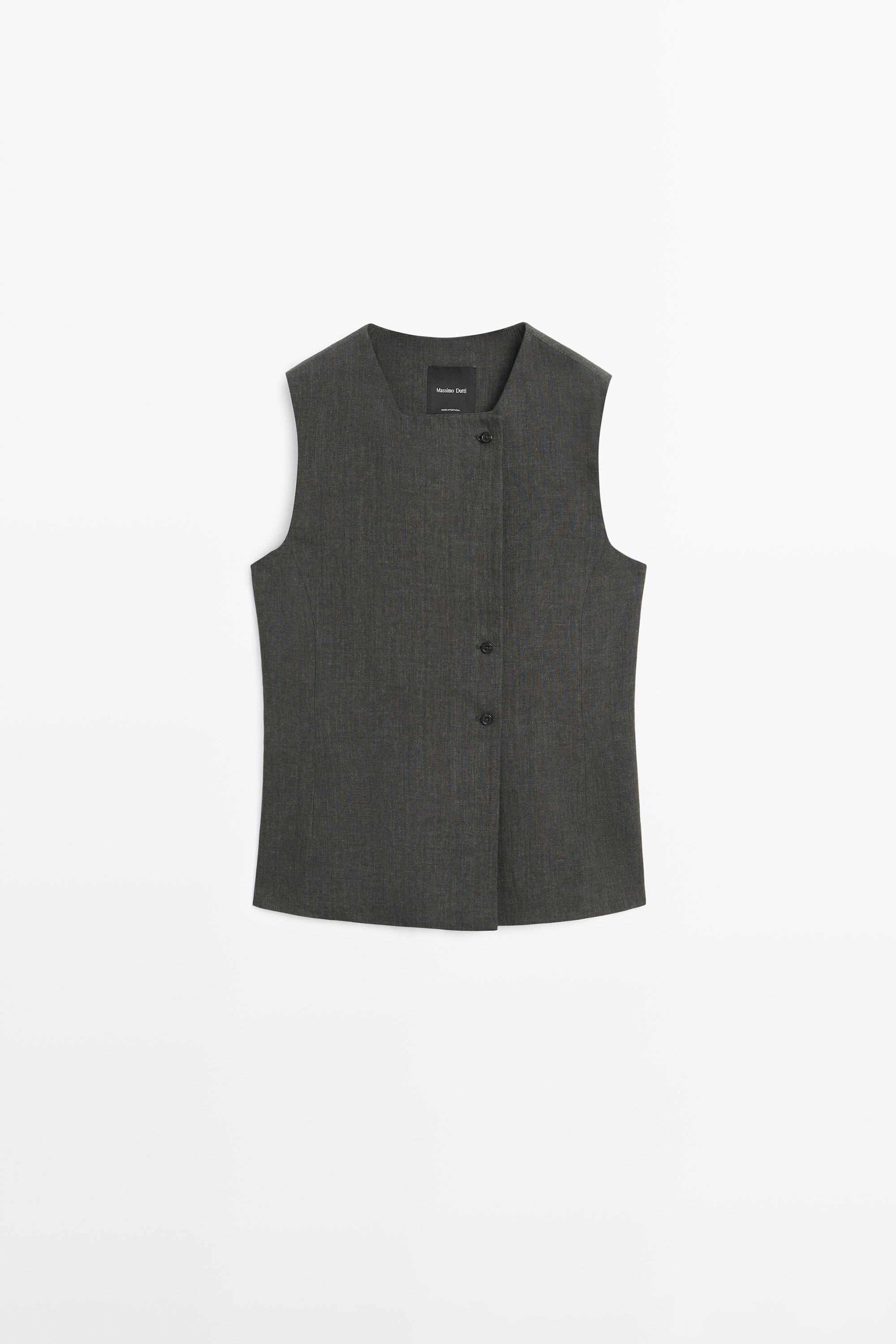 Melange linen double-breasted waistcoat with buttons