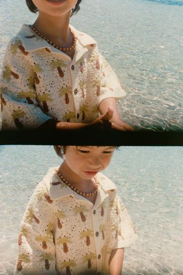 CROCHET PALM TREE SHIRT - ecru/khaki by Zara
