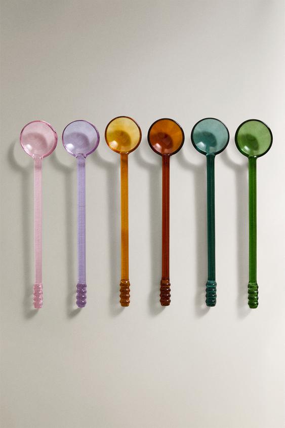 PACK OF MULTICOLOURED BOROSILICATE GLASS SPOONS (PACK OF 6) - Greens by Zara - Image 0