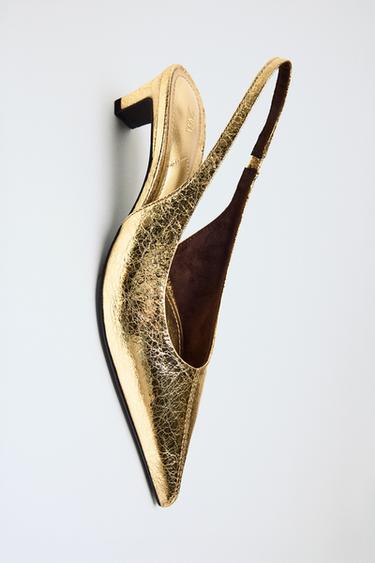 METALLIC KITTEN-HEEL SHOES - Gold by Zara