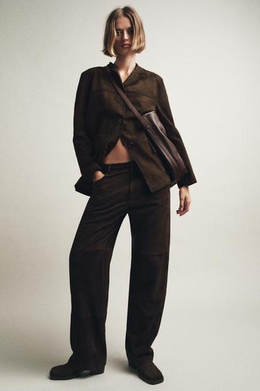 ZW COLLECTION LIMITED EDITION 100% SUEDE LEATHER BLAZER - Chocolate by Zara - Image 5