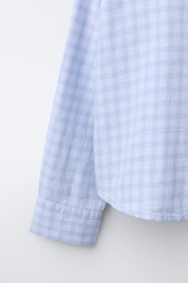OVERSIZE CHECK SHIRT - Light blue by Zara - Image 3