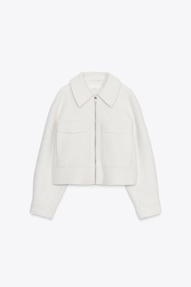 Zara BOUCLÉ JACKET WITH PATCH POCKETS - Ecru