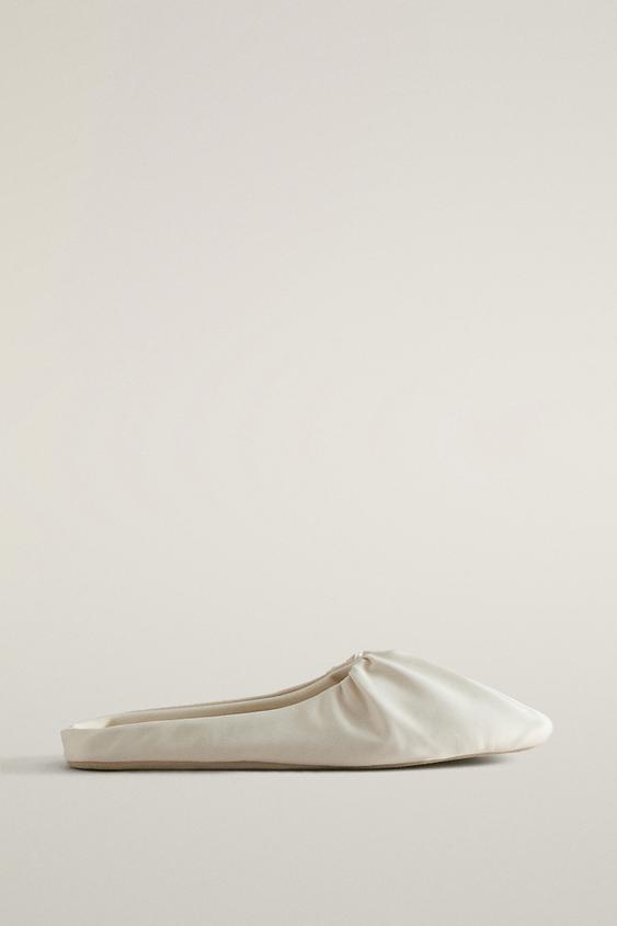 Zara PLEATED SATEEN MULE SLIPPERS - Beige - Image 0