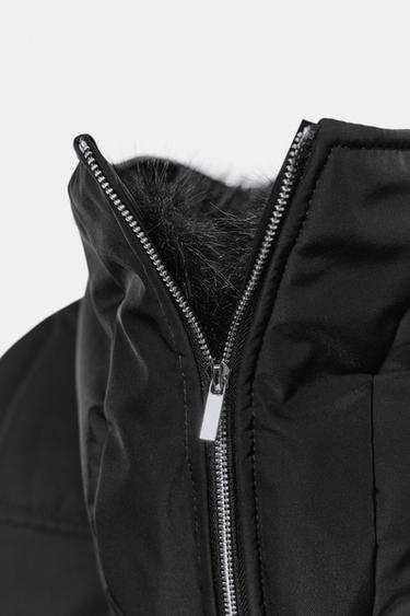 WATER-REPELLENT WINDPROOF QUILTED JACKET WITH FAUX FUR HOOD - Black by Zara