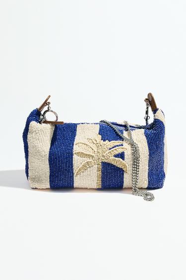 BEADED PALM TREE BAG - Blue by Zara