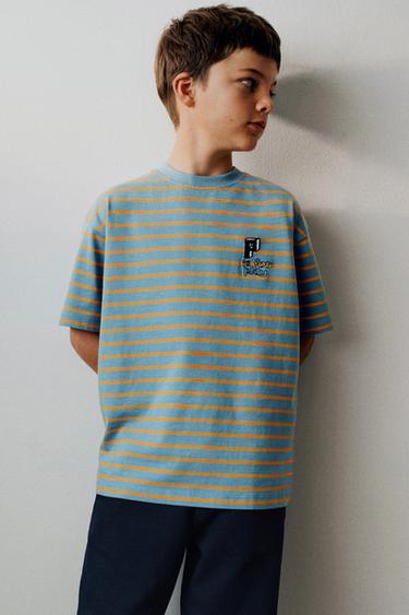 STRIPED EMBROIDERED T-SHIRT - Blue by Zara
