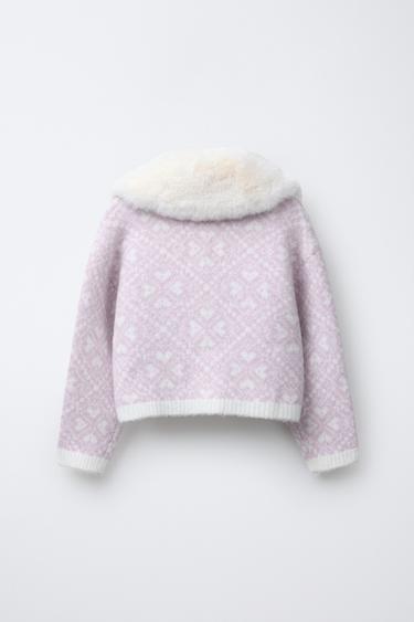 GILET EN MAILLE JACQUARD COL EFFET FOURRURE DÉTACHABLE COLLECTION SKI - Mauve clair de Zara - Image 2