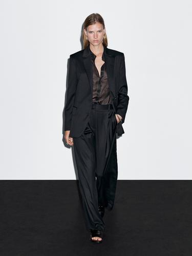 Zara 100% cool wool wide-leg trousers - Navy blue