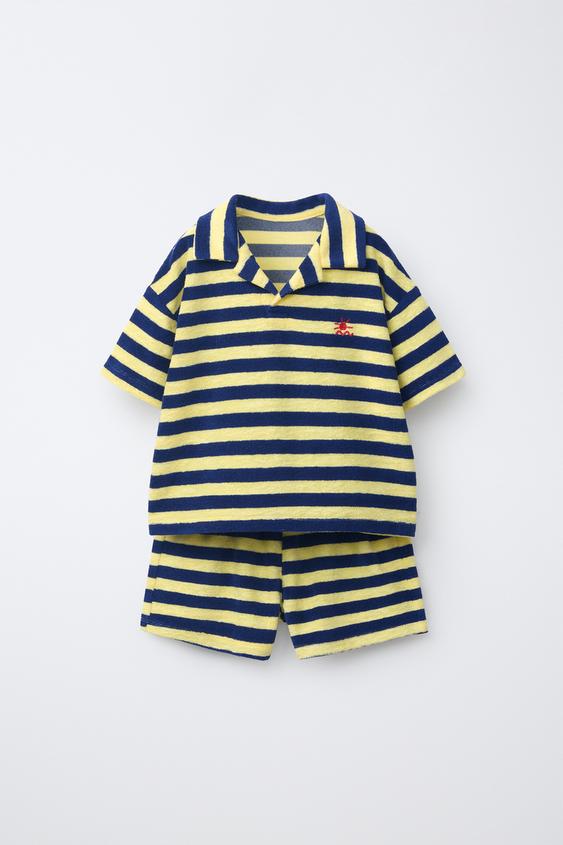 STRIPED TOWELLING POLO SHIRT AND BERMUDA SHORTS SET - Yellow by Zara - Image 0