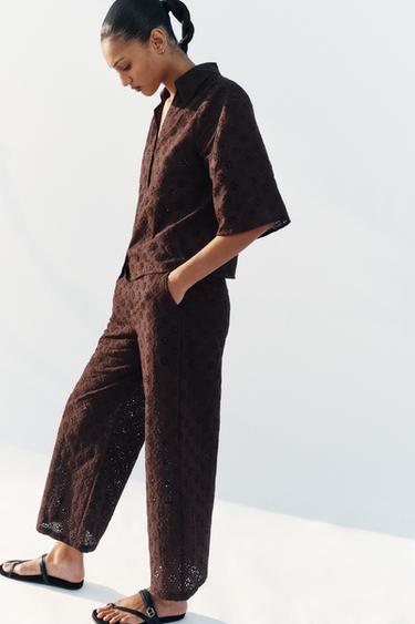 PANTALON JUPE-CULOTTE BRODERIES PERFORÉES - Marron de Zara - Image 1