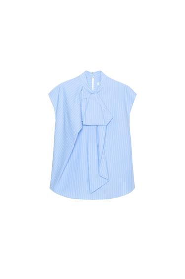 Zara ZW COLLECTION STRIPED SHIRT WITH TIES - White / Sky blue