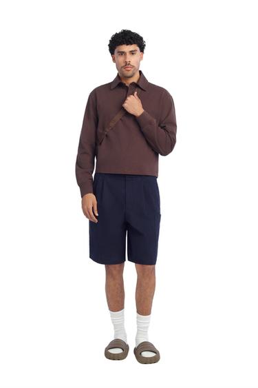 CROPPED FIT COTTON POLO SHIRT - Brown by Zara - Image 0