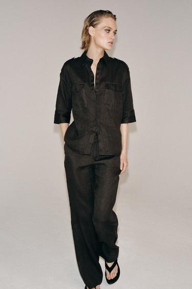 ZW COLLECTION LINEN SHIRT WITH POCKETS - Mink by Zara - Image 4