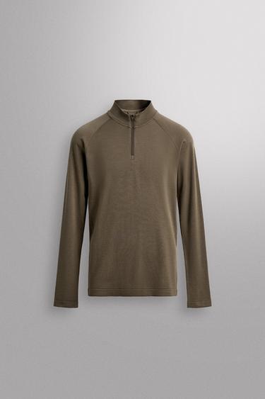 COMPRESSION QUARTER-ZIP SKI T-SHIRT - Mid-green by Zara