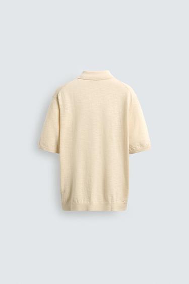 COTTON/LINEN KNIT POLO SHIRT - Ecru by Zara - Image 7