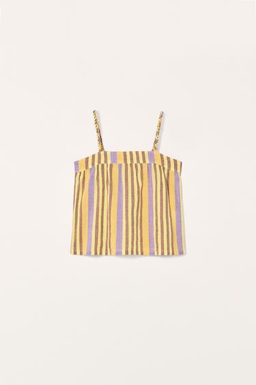 Zara STRIPED COTTON LINEN TOP LIMITED EDITION - Orange / Yellow